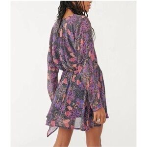 Free People Floral Wrap Mini Dress Boho Long Sleeve Fit & Flare Size M